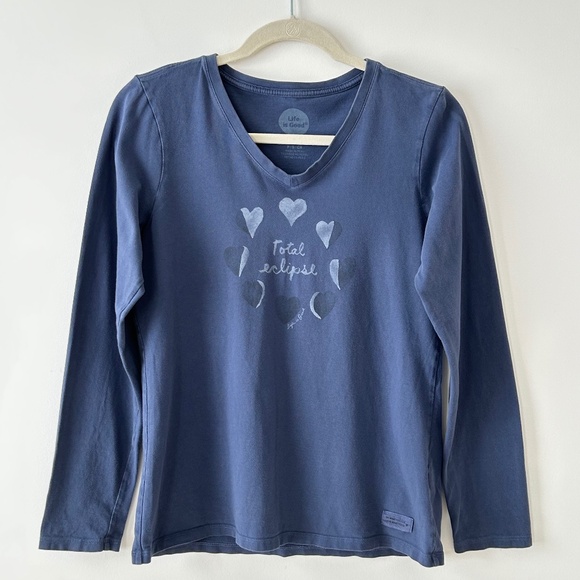 Life Is Good Blue Cotton Total Eclipse Long Sleeve Crusher Tee - Picture 1 of 16
